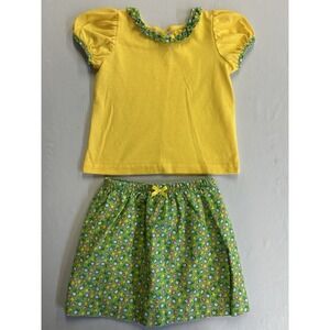 Vintage Y2K Small Steps Girls 2 Pc Floral Skirt Set Yellow Puff Sleeve Outfit 3T